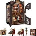 Fsolis Book Nook Kit DIY Scene Miniature Dollhouse Kit, 3D Puzzles for Adults, 108 Wooden Pieces, Bookshelf Decor Tiny House Mini Booknook Craft, Gift for Women Scale Model Lovers (Count Cat's Study)