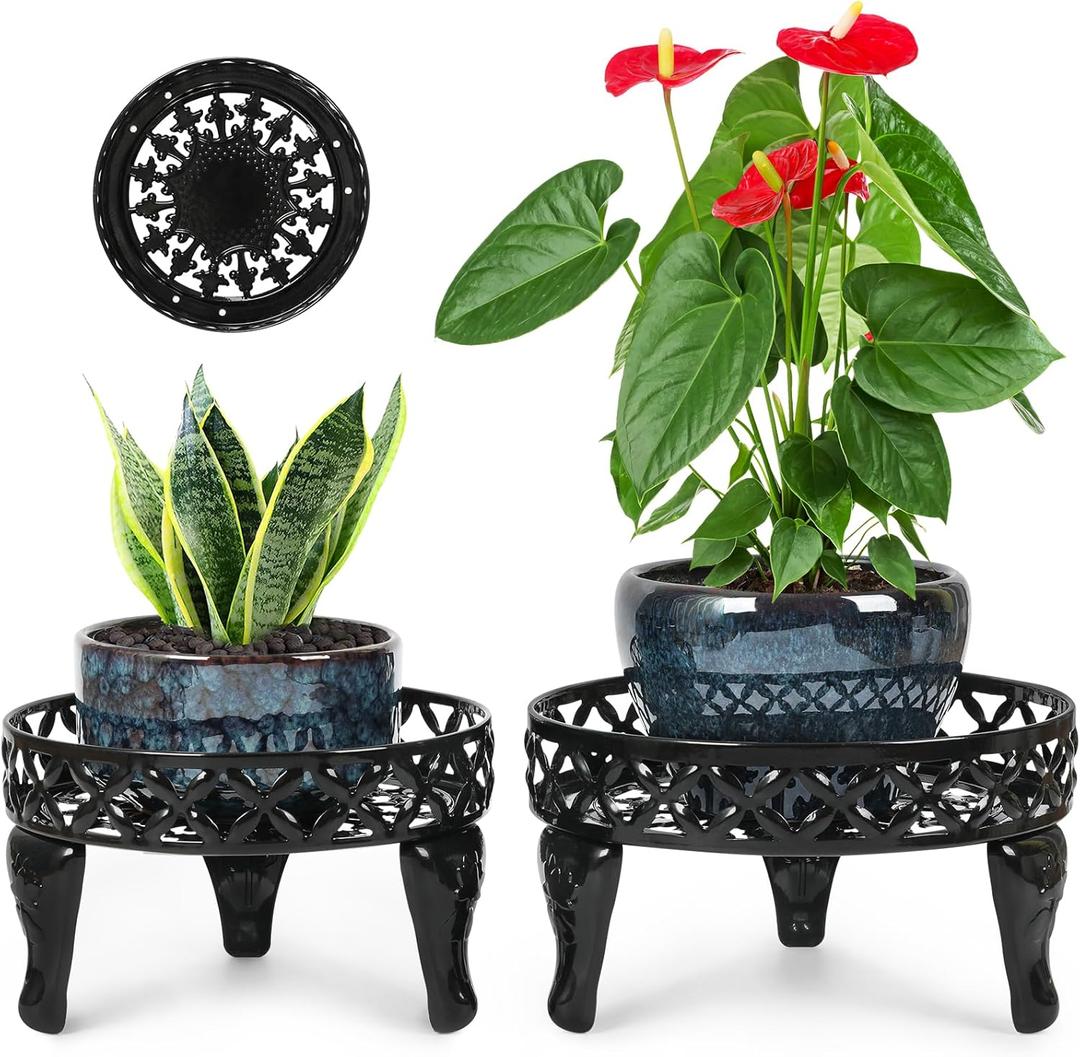 Metal Plant Stand Indoor Outdoor,2 Pack Heavy Duty Iron Plant Stands for Indoor/Outdoor,Low Round Metal Flower Pot Holder Rustproof Plant Holder for Garden,Patio,Home Decor