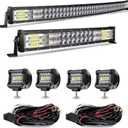 Led Light Bar Kits 52 Inch 1122W Straight +32 Inch 672W Straight Triple Row Spot Flood Combo Beam Light Bars+3Pcs 4Inch 60W Led Fog Lights W/Rocker Switch Wiring Harness for Jeep Trucks ATV UTV Boats