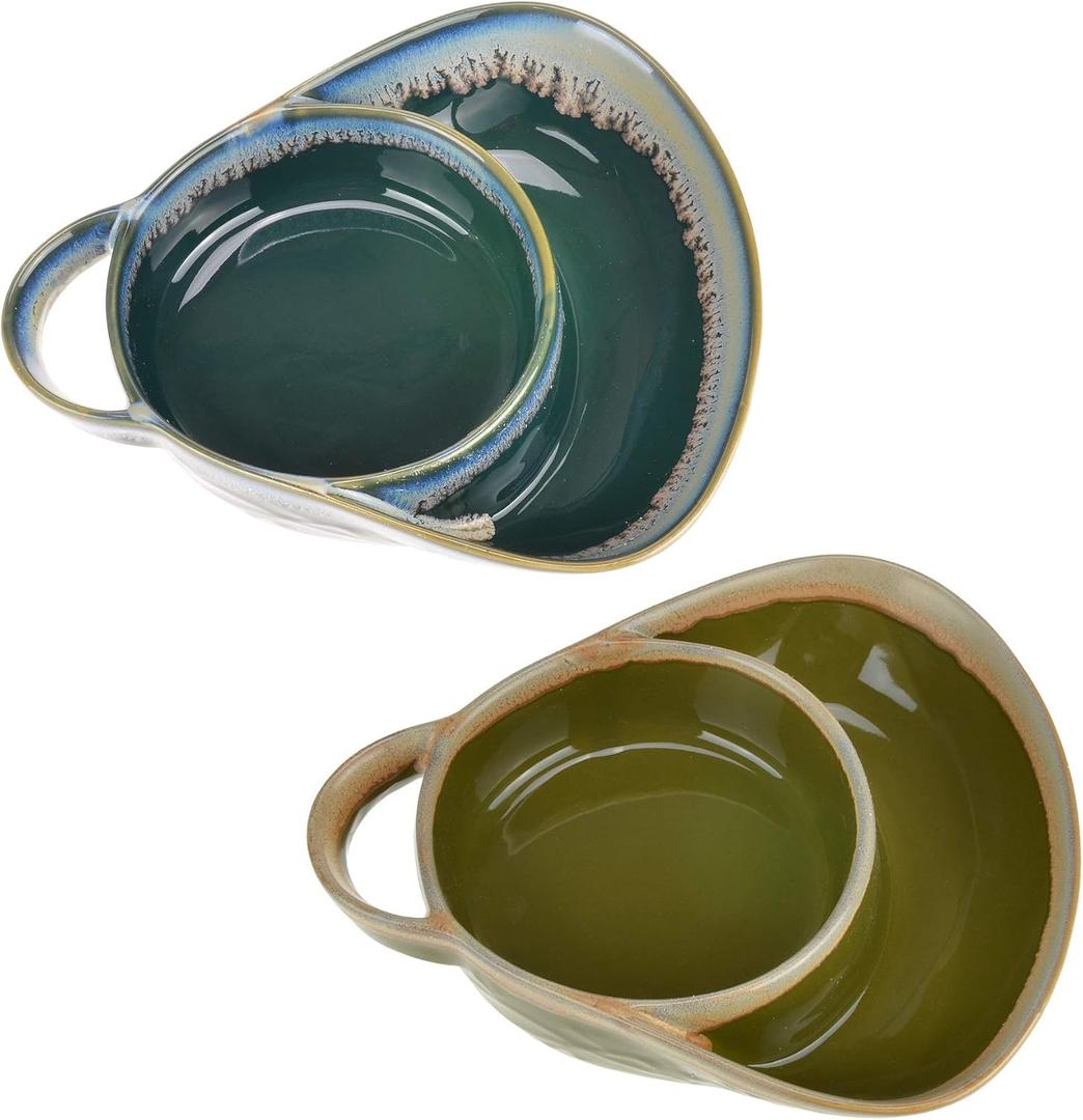 Stoneware Soup & Side Bowls Set of 2 by Roe & Moe (Olive Green & Dark Teal)