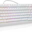 HUO JI Mechanical Gaming Keyboard Wired, 17 LED Backlit Modes, Liner Red Switch, Volume Knob, Anti-Ghosting, Double-Shot Shine Through Keycaps, 96% Light Up Keyboard for PC Mac (White)