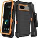 KECAI for Google Pixel 7 Case with Belt Clip Holster,2X Screen Protector,Heavy Duty Shockproof Drop Protection Military Grade Full Body Rugged Phone Cover with Kickstand Black Orange