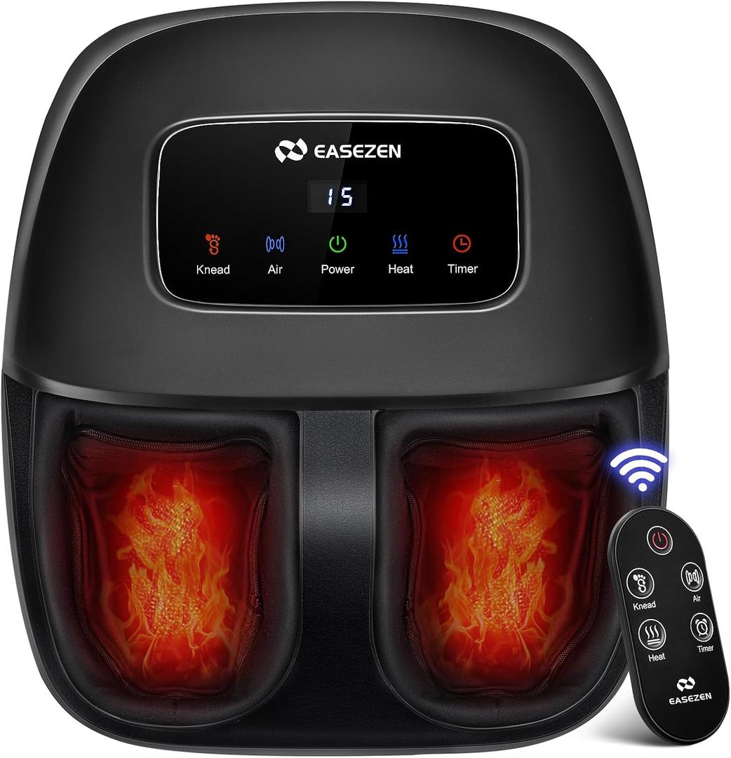 EaseZen Foot Massager Machine with Heat, Shiatsu Foot Massager with Remote, 2026 Upgraded Deep Kneading, for Plantar Fasciitis, Neuropathy, Birthday Gifts for Women Mom Men Dad, Up to Foot Size 14
