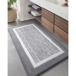 Color&Geometry Simple and Stylish Long Bathroom Rugs Runner Non Slip, 24"x59" Gray Bath Runner Rug, Absorbent, Soft, Washable, Microfiber Bath Mat Bathroom Carpet (Grey White)