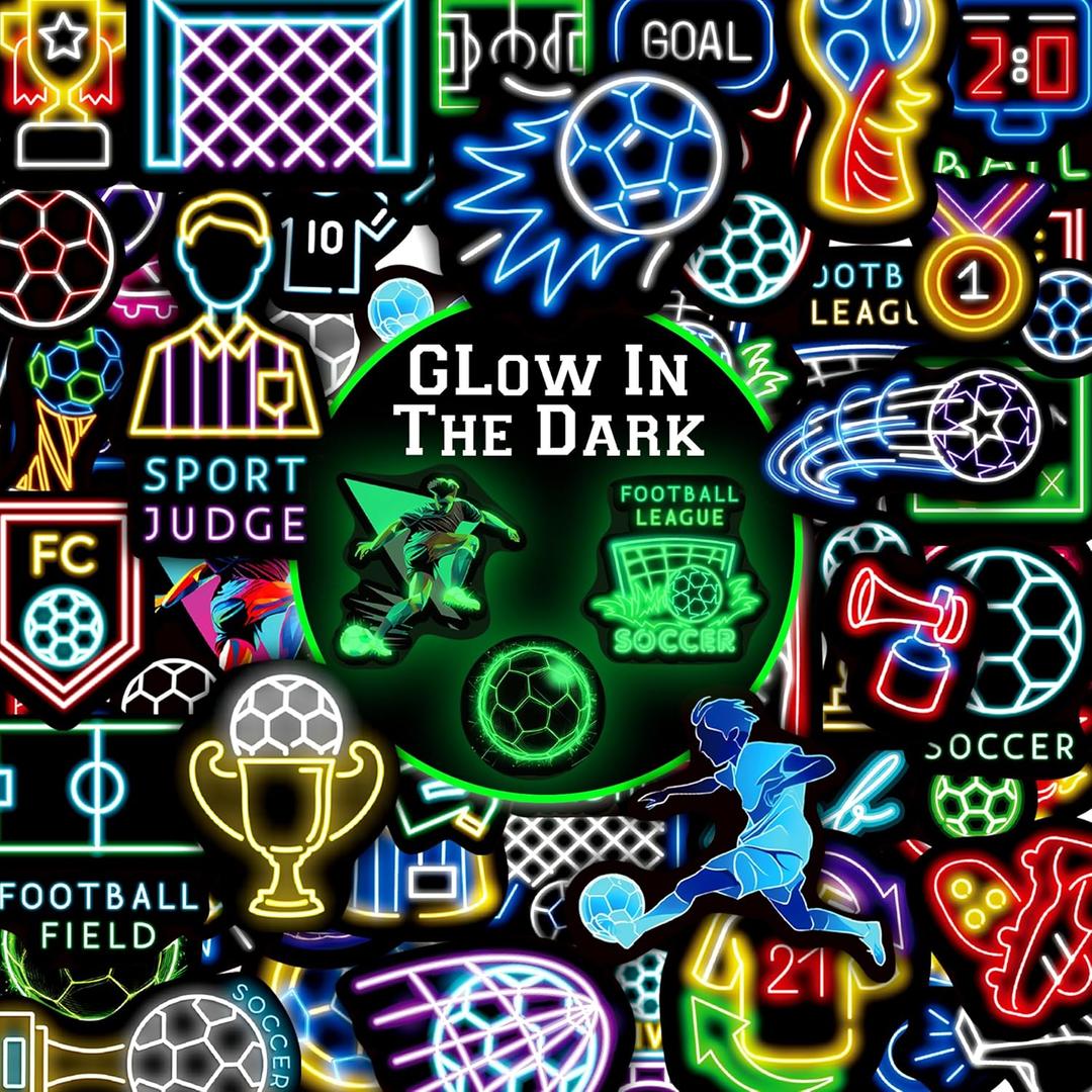 3 x Neon Water Bottle Stickers for Kids Glow in The Dark, 65 PCS Vinyl Soccer Stickers Pack for Laptop Skateboard Phone Case, Cute Colorful Neon Decals for Teens (Luminescent-030ksxx)
