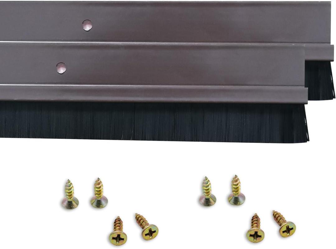 2 Pack Door Bottom Sweep, h-Shape Aluminum Alloy Holder Door Sweep for Bottom of Door with 0.8" Brwon Nylon Brush, 39.37"x1.89"(1000mmx48mm)