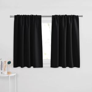 PONY DANCE Black Short Window Curtains for Kitchen 30 inch Long, 2 Panels Set Half Window Drapes for Bedroom Basement, Blackout Small Curtains for Travel Trailers, Width 29 x Length 30 inches