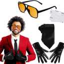 10 Pcs Halloween Singer Costume Accessories for Adult Women Men with Retro Sunglasses Black Gloves Tie Woundplast for Halloween Party Cosplay