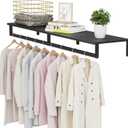 Wall Mounted Clothes Rack with Top Shelf, 46.5'' Industrial Clothing Rack Heavy Duty, Metal Shelf with Hanging Rod, Garment Rack Laundry Room Shelves, Space Saving (Black)