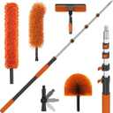 26FT High Reach Duster Kits with 5-20FT Extension Pole, Cobweb Duster with Telescoping Pole, Washable Ceiling Fan Cleaner & Window Squeegee for Glass Surfaces & High Roof