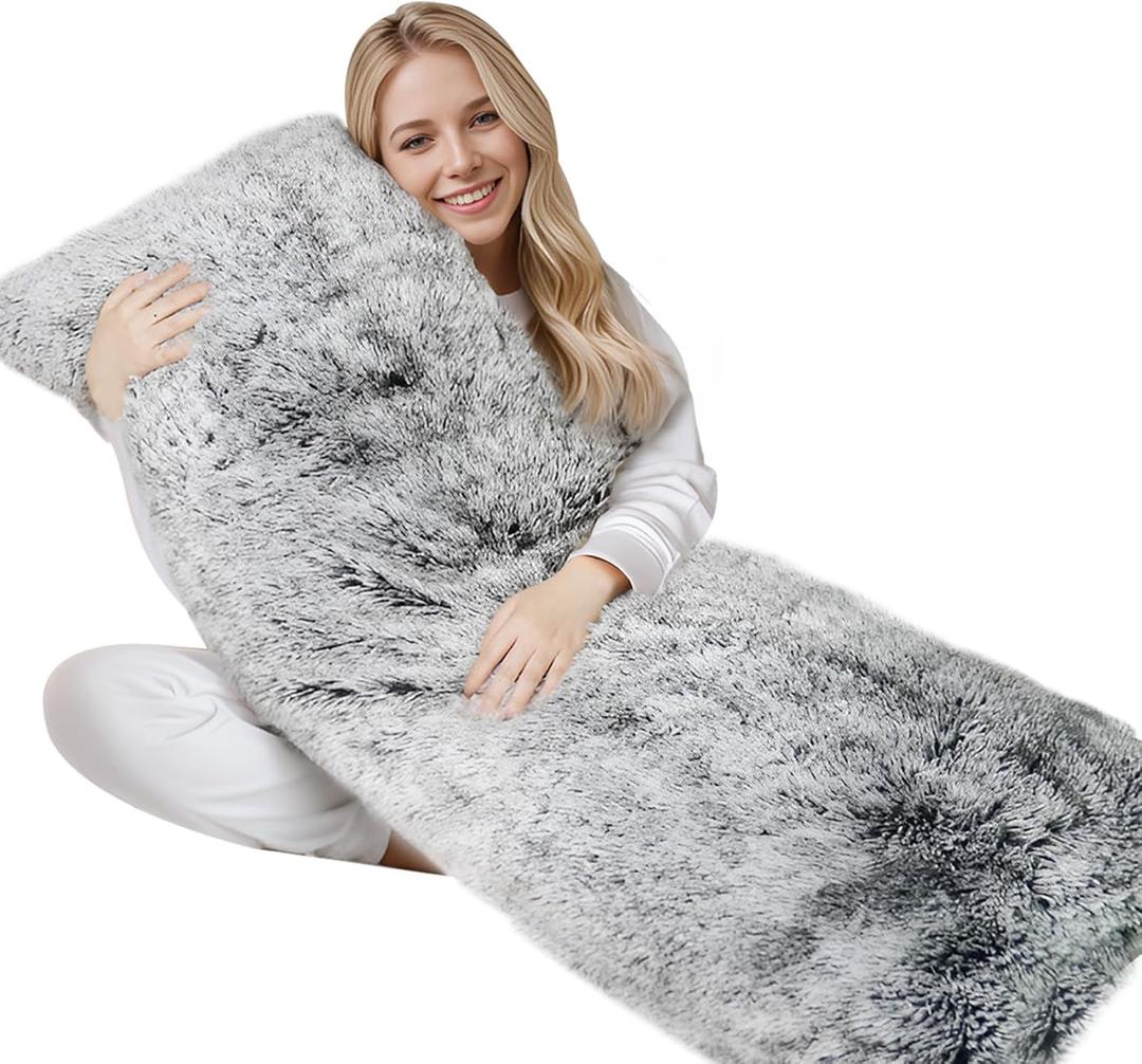 ZonLi Fuzzy Body Pillow Cover, 20"x 54" Furry Body Pillow Pillowcase, Faux Fur Long Pillow Cover with Zipper, Fluffy Soft Plush Decorative Pillow Cases for Bedroom (Grey)