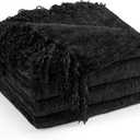 Chenille Throw Blanket for Couch 60"X 80" Twin, Soft Cozy Throws with Fringe Tassel for Bed Sofa Chair Cover, Lightweight Knitted Decorative Boho Blankets for Living Room, Black