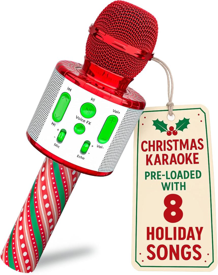 Move2Play, Christmas Karaoke Microphone | Includes Pre-Loaded Songs & Bluetooth | Kids Toy for All Ages 2, 3, 4, 5, 6+ Year Old Girls, Boys & Toddlers | Stocking Stuffer