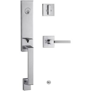 TOGU Single Cylinder Front Door Handleset with Lever in Satin Nickel,Contemporary Entry Door Lockset for Home Exterior Doors