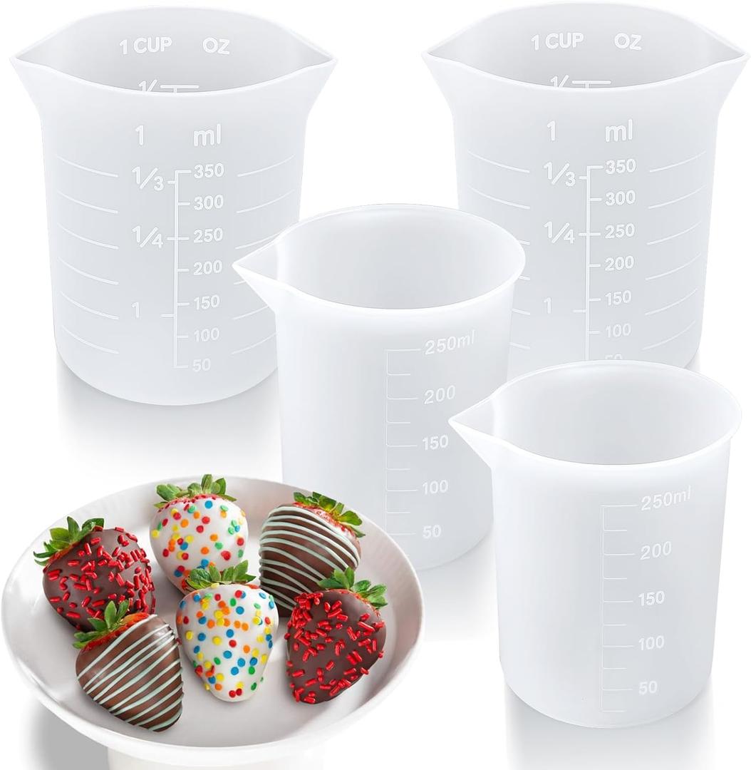 Palksky Silicone Cups for Melting Chocolate, 4PCS Silicone Measuring Cups with 250 & 350ml Capacity, Reusable Baking Supplies for DIY Chocolate Molds