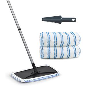 Large Surface Flat Mop, 15x8 Inches, 3Pack Microfiber Wet Mop Refills, Reusable & Washable, Compatible with Hardwood Floor & More, Includes 1 Cleaning Scraper