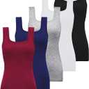 BQTQ 5 Pack Womens Square Neck Tank Tops Sleeveless Ladies Tank Top Undershirts (Small, Black, White, Gray, Darkrednavy)