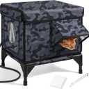 Heated Cat House for Outside,Dual Camera Mounts,100% Weatherproof & Extremely Insulated,Elevated Feral Cat Shelter with Escape Door,Waterproof Eaves for Outdoor Stray Barn Cat(Dark Grey,S)