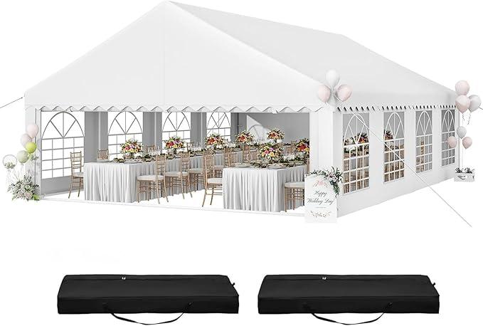 YITAHOME 20x30FT Party PVC White Tent Heavy Duty Wedding Event Shelters Upgraded Galvanized Ripple Canopy with Large Roof Removable Sidewalls & 2 Storage Bags 600D Oxford for Outdoor Weddings, BBQ