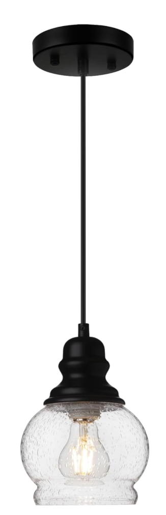 WILON Kitchen Island Light Fixtures, Black Pendant Light with Seeded Glass Shade Mini Pendant Lighting for Kitchen Island, Farmhouse Ceiling Light for Kitchen Island Dining Room Hallway Living Room 