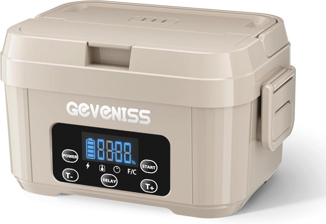 Geveniss Cordless Electric Lunch Box for Adults – Heated Lunch Box with 1100ML SS Container, Battery-Powered Food Warmer with Leakproof Lid, Fast Heating Up to 220°F for Office, Car, Travel