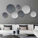 Silver and Gray Metal Wall Decor for Living Room, 7PCS Hanging Wall Art Sculptures for Office Dining Room Decoration, Modern Silver Home Decor for Apartment Bedroom New Home Gift