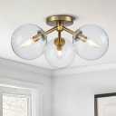 Gold Semi Flush Mount Ceiling Light Fixture, 3 Light Clear Globe Mid Century Modern Light Fixtures for Bedroom,Entryway,Hallway,Living Room,Kithcen,Dining Room