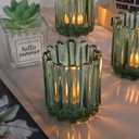 HAVITI Glass Green Votive Candle Holder, Ribbed Votive Candle Holders Set of 12, Tealight Candle Holder for Wedding Centerpieces Dinner Party Table Decor