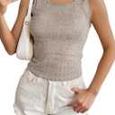 Womens Tank Tops Crewneck Sleeveless Summer Sweaters Vest Casual Basic Tees Ribbed Shirts (Beige, M)