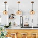 3 Pack Amber Glass Shade Replacements, Globe Glass Lamp Shade Covers for Light Fixtures, 1.65 In Fitter 5.1 In Height 5.9 In Diameter Globes Lampshades for Wall Sconces Chandelier Pendant Lights
