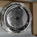 4 Pcs Silver Serving Tray 10-Inch Elegant Vintage Floral Round Metal Plate Silver Platter for Buffet Wedding Party Jewelry Decorative