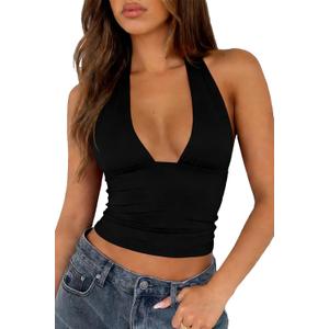 TiulZial Sexy Halter Tops for Women - Going Out Deep V Tank Top Backless Cute Summer Trendy Crop XS