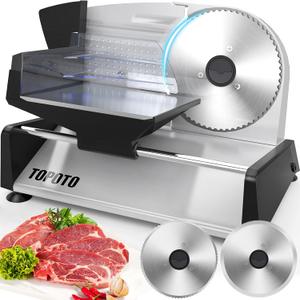 Meat Slicer TOPOTO Meat Slicer Machine Home Use 2 7.5" Blades 0-15mm Adjustable Thickness Electric Household Slicing Machine Deli Food Slicers for Meat, Cheese, Bread, Veg