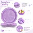 80pcs Purple Glitter Birthday Paper Plates And Napkins for Party Supplies