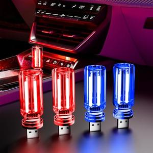 UBAPEV 4 PCS USB Night Light, Touch Dimmable Mini USB LED Car Interior Ambient Lights, Portable Plug-in Glass Bottle Night Lamp for Car, Tent, Desk, Bedside(2Red&2Blue)