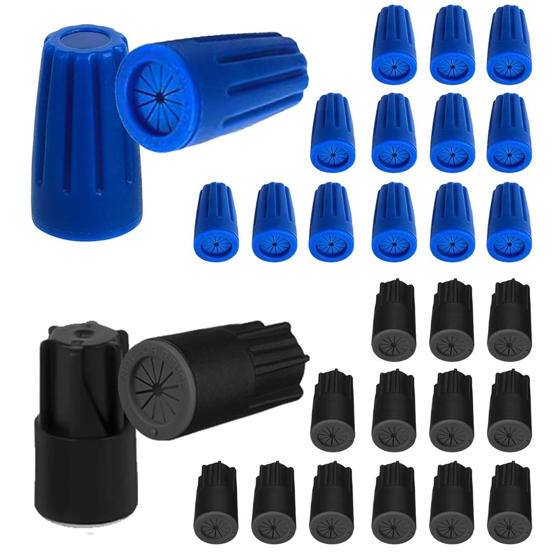 30PCS Waterproof Wire Electrical Connectors 22AWG-12AWG, Outdoor Seal Electrical Twist Nuts Caps Cable Terminal Connector for Landscape Light, Irrigation Valves, Wet Location Installation, Black&Blue