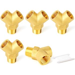GASHER 2PCS Metals Brass Pipe Fitting Barstock Male Branch Tee Y Adapter 1/4" NPT Female x 1/4" NPT Female x 1/4" NPT Male