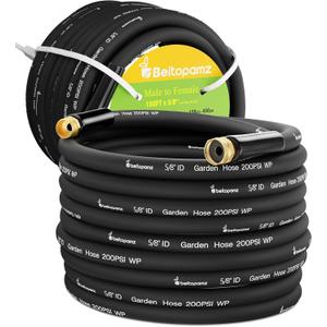 Beitopamz 150 ft Garden Hose, 5/8 in Heavy Duty Water Hose, Flexible and Durable, Lightweight Rubber Hybrid Hose, Leak-Free Connections, Male to Female 3/4'' Brass Fittings for Patio, Lawn, Black