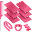 WILLBOND 60 Pieces Flexible Curling Rods Hair Curlers Rollers Twist Flexi No Heat Rods Rollers for Long Short Hair Women(0.3 x 7 Inch,Pink)
