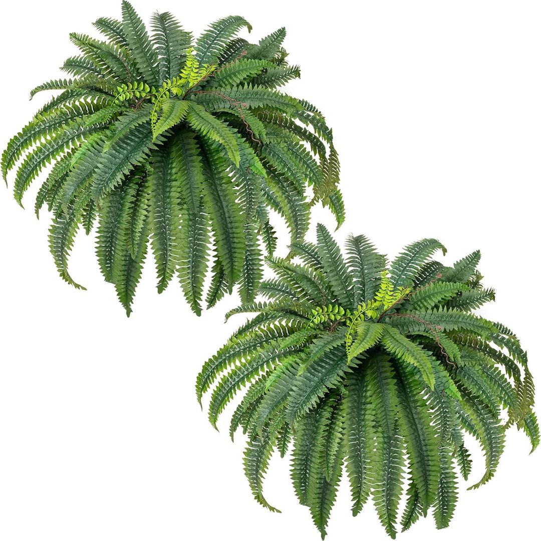 CQURE 48" Large Fake Fern Artificial Ferns for Outdoors,Set of 2 88 Fronds Realistic Artificial Boston Ferns Bush Plant for Indoor Outdoor Garden Porch Decor (Lifelike,UV Resistant,No Maintenance)