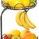 AIXINMEI 2-Tier Fruit Basket for Kitchen Counter, Metal Wire Fruit and Vegetable Storage Organizer with Bottom Slide-Out Tray, Space Saving Design for Pantry, Countertop (Black)