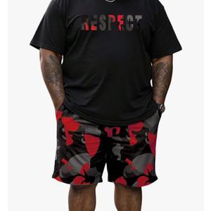 WDIRARA Men's Big and Tall 2 Piece Outfits Letter Camo Print Short Sleeve Tracksuit Track Shorts Set