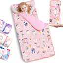 Primlect Thickened Toddler Nap Mat with Removable Pillow and Minky Blanket, Extra Large 55''x35'' Sleeping Bag, Washable, Roll up, Perfect for Daycare, Preschool, Kindergarten, Boys and Girls Pink Fox