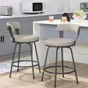 24 Inch Bar Stools Set of 2, Leather Counter Height Swivel Stools with Backs, Beige
