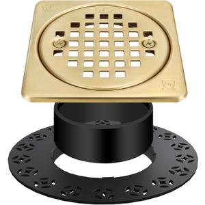 4 Inch Drain Grate Kit,Compatible with Schluter Kerdi Drain Flange, CUPC Certification,Square Shower Floor Drain SS304 Stainless Steel and ABS Material,Height Adjustment Collar and Ring-Brushed Gold