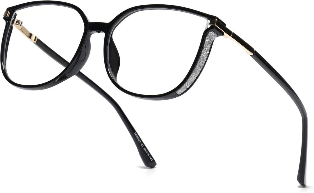 Vintage Cat-eye Blue Light Blocking Glasses for Women, Lightweight TR90 Fashion Eyeglasses (Black)