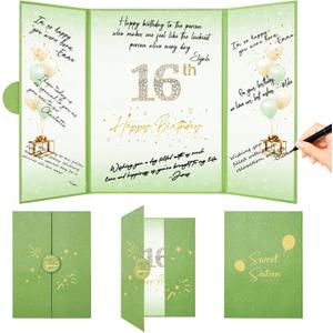 Crenics Sweet 16 Birthday Decorations, Creative 16th Birthday Guest Book Alternative, Sage Green 16th Birthday Signature Book 18" x 12", Great 16 Years Old Birthday Gifts for Girls
