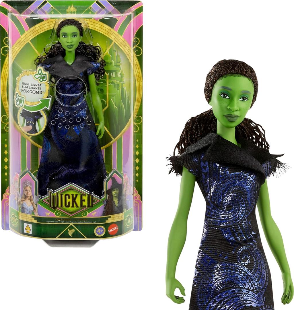 Mattel Universal Pictures Wicked: for Good Singing Elphaba Fashion Doll with Removable Outfit, Inspired by The Movie, Sings for Good in English, Floor Length