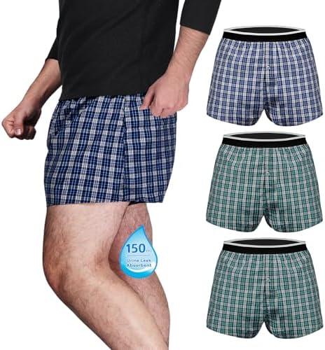 TIICHOO Washable Bowel Incontinence Underwear for Men Leakproof 100ml Absorbency Boxers Shorts Pack of 3 XXL