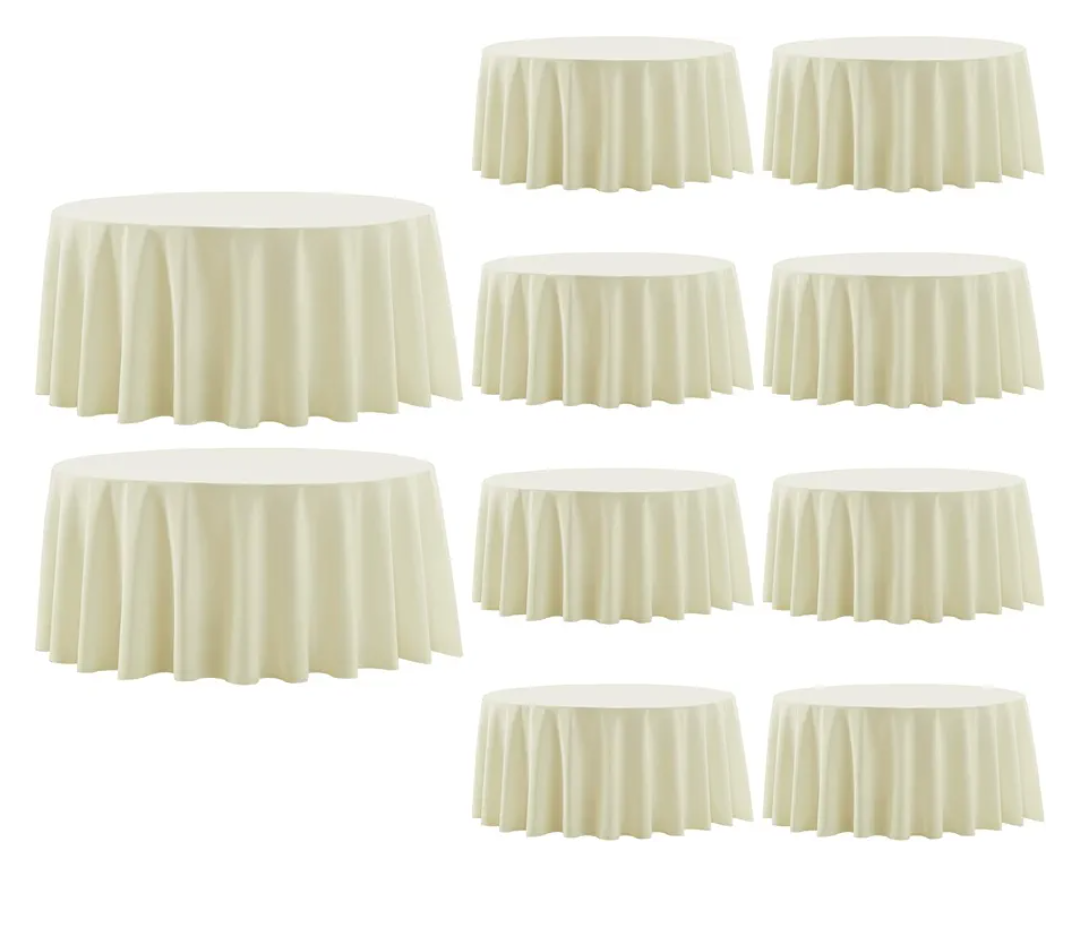 Round Tablecloth 120 Inch Tablecloth 6 Pack Ivory Table Cloths Washable Decorative Polyester TableClothes Cover for Dining Table Banquets Buffet Parties and Wedding